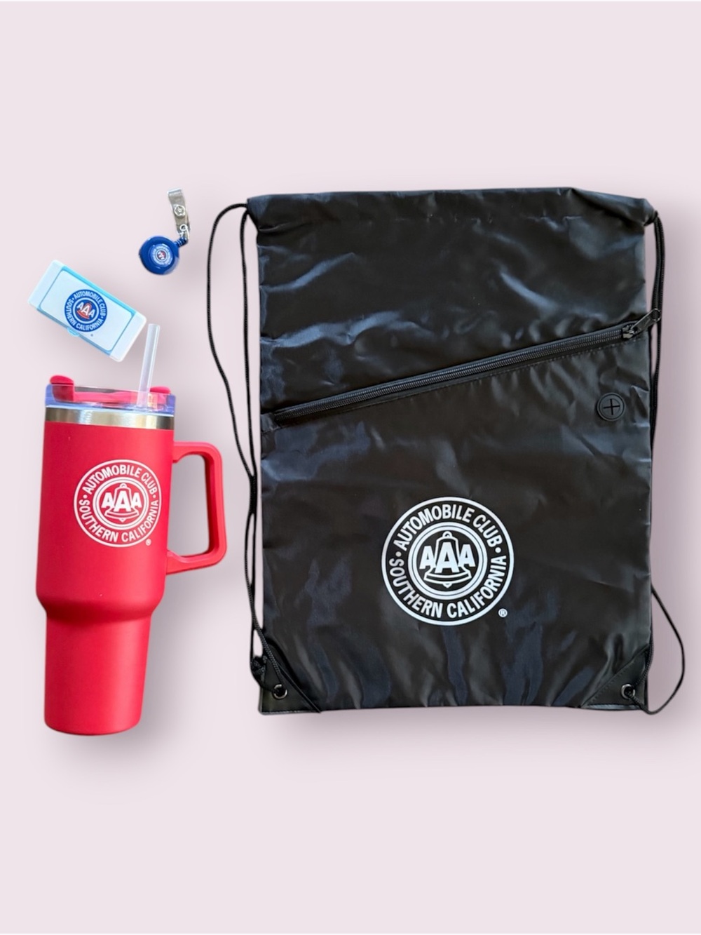 Automobile Club of Southern California (AAA) Bundle - Cup, Bag, Lanyard & Cloth